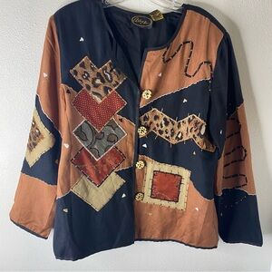 Alex Kim top Patchwork Jacket Womens size large brown black